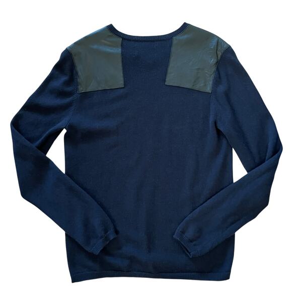 Zadig & Voltaire Peter Patch Navy Blue Wool Cashmere Leather Wolf V-Neck Sweater - Picture 2 of 10